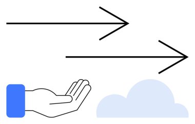 İki doğrusal okun altında uzanan avuç içi bir bulutu işaret ediyor, rehberliği ve geçişi sembolize ediyor. Liderlik, strateji, hedefler, büyüme, değişim, seyrüsefer planlama için ideal. Düz basit metafor
