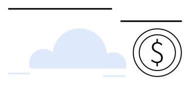 Mavi bulut ve soyut madeni para, bulut hesaplaması, veri maliyeti tasarrufu, dijital depolama. Finans, teknoloji, çevrimiçi hizmetler, maliyet analizi, verimlilik, kaynak yönetimi dairesi için ideal basit