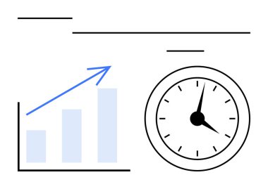Analog saatin yanında büyümeyi gösteren oklu çubuk çizelgesi. Üretkenlik, analitik, iş, verimlilik, planlama, strateji, hedef belirleme için idealdir. Minimalist düz metafor