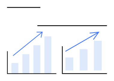 Artan veri kalıpları ve yükselen mavi oklarla birlikte iki çubuk çizelgesi büyümeyi, gelişmeyi ve olumlu tahmini gösteriyor. İş, finans, başarı, ilerleme, büyüme, strateji için ideal