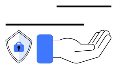 Güven, veri güvenliğini, korumayı, erişimi, güvenilirliği ve yardımı temsil eden bir kilit ile el ve kalkan uzatılmış. Teknoloji, mahremiyet, güven destek işi siber güvenlik dairesi için ideal