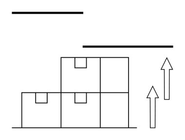Yığılmış kutular düzgünce yerleştirilmiş, yanında yukarı doğru oklarla birlikte büyüme, organizasyon, lojistik, planlama, verimlilik, nakliye ve hedef belirleme öneriliyor. İş teslimatı için ideal ve sade.