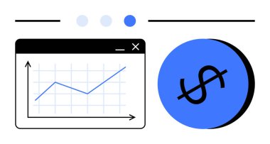 Tarayıcı penceresinde dolar simgesinin yanında yükselen grafik. Finans, yatırım, analitik, istatistik, ekonomi, veri görselleştirme, iş başarısı için idealdir. Düz basit metafor