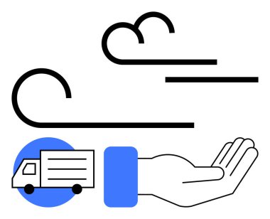 Rüzgâr çizgileri, sürdürülebilirlik, hız ve verimliliği temsil eden geniş bir el destek kamyonu. Eko-dağıtım, lojistik, yenilenebilir enerji, ulaşım, teknoloji ve hizmet için ideal