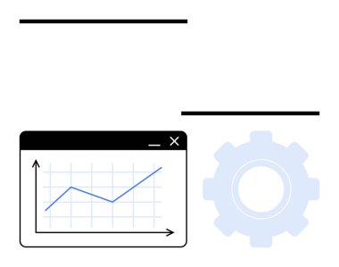 Yukarı doğru eğilim çizgisini gösteren grafik penceresi dişli sembolüyle eşleştirildiğinde süreç ilerlemesi gösteriliyor. İş analizi, veri yönetimi, performans takibi, otomasyon, optimizasyon için ideal