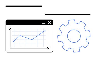 Bir dişli sembolünün yanında yukarı doğru giden trend çizgisini gösteren grafik penceresi, analizi, ilerleme takibini, sistem işlevselliğini gösteriyor. Analiz, büyüme, strateji, verimlilik ve süreç iyileştirmesi için ideal