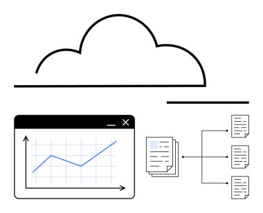 Bulut, analizlerle süreçlere bağlı dosyaları birleştirir. Bulut hesaplama, veri depolama, ağ oluşturma, dosya yönetimi, analitik, iş akışı, dijital dönüşüm için ideal. Düz basit metafor