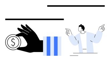 Dolar işareti ile el ele tutuşan işadamı sohbete işaret ediyor. Finans, yatırım, takım çalışması, karar verme, strateji, iş konuşma işbirliği için ideal. Düz basit metafor