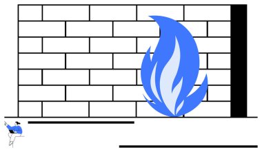 Parlak mavi alevli tuğla duvar siber güvenliği, korumayı ve engelleri simgeliyor. IT güvenliği, güvenlik duvarı teknolojisi, çevrimiçi güvenlik, savunma stratejileri, dijital koruma, sistem için ideal