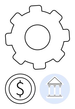 Dolar işareti ve klasik banka inşaatı ile donanım finans, ekonomi, bankacılık ve parasal işlemleri sembolize ediyor. Yönetim, tasarruf, işletme, kurumlar, optimizasyon dairesi için ideal