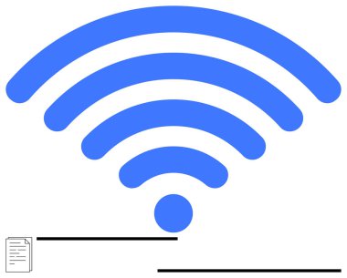 Kablosuz veri transferini sembolize eden bir belgeye kablosuz sinyal bağlanır. İletişim, teknoloji, ağ, bulut depolama, çevrimiçi paylaşım, dijital işbirliği interneti için idealdir. Düz