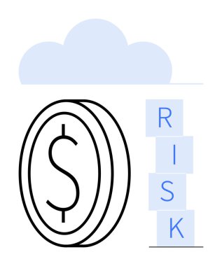 Yığılmış paraların yanında bulut altında risk anlamına gelir. Finans, belirsizlik, yatırım, planlama, tahmin, iş stratejisi, soyut düz metafor için ideal