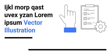 Görev tamamlamayı, ayarları veya verimliliği sembolize eden dişli simgesi içeren kontrol listesine el işaretleri. Süreç akışı, görev yönetimi, takım çalışması, planlama, otomasyon, üretkenlik ipuçları için ideal basit