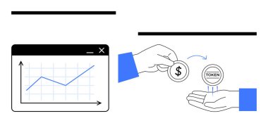 Yükselen eğilimli finans grafiği, dijital ekonomiyi sembolize eden madeni para değişimi. Finans, kripto para birimi, yatırım, ticaret, fintech, strateji büyümesi için ideal. Düz basit
