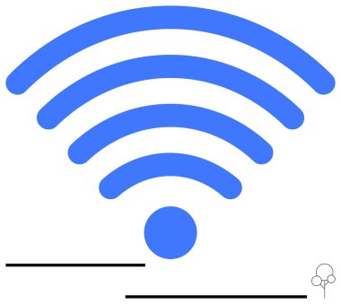 Taban olarak katı bir daireye sahip mavi kablosuz sinyal dalgaları internet, veri ve bağlantıyı sembolize ediyor. Teknoloji, iletişim, İnternet erişimi, hız, paylaşım ağı ve dijital için ideal