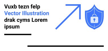 Kilit sembollü kalkan, yukarı doğru ok büyümeyi ya da güvenlik gelişimini, yer tutucu metin ve satırları simgeliyor. Siber güvenlik, veri koruması, büyüme analizleri, iş dünyası, güvenlik, dijital