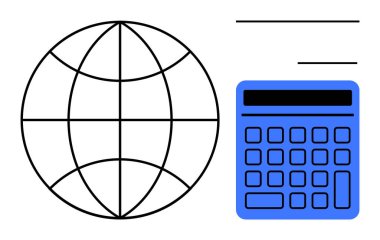 Küresel ekonomiyi, finans, muhasebe ve veri hesaplamalarını sembolize eden bir hesap makinesinin yanındaki kablo çerçevesi. Uluslararası iş, strateji, verimlilik, teknoloji, ekonomi küreselleşmesi için ideal