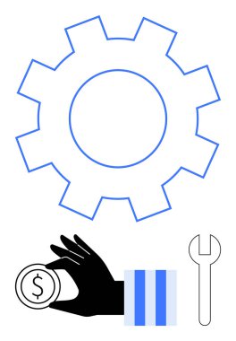 Vites ana hatları, el ele tutuşmalar, finans, araç gereç, işletme ve yönetim kavramlarını sembolize eden İngiliz anahtarı. İş için ideal, yenilikçi strateji ekonomisi verimliliği. Düz basit metafor