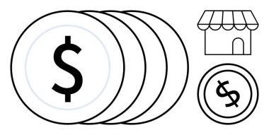 Bir sürü bozuk para ve tek bir madeni paranın yanında. Finans, iş, ticaret, yatırım, tasarruf, ekonomik büyüme ve girişimcilik için idealdir. Düz basit metafor