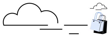 Alışveriş poşetlerine bağlanan bulut, online alışverişi ve bulut deposunu sembolize ediyor. E-ticaret, bulut depolama, veri transferi, dijital alışveriş, çevrimiçi ticaret, modern ticaret için ideal