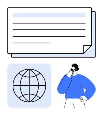 Katmanlı belgeler ve küresel grafiğin yanı sıra, araştırmayı, verileri, planlamayı, karar vermeyi, küresel erişimi ve eğitimi sembolize eden kişi. Analiz stratejisi öğrenme organizasyonu için ideal. Düz