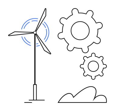 Rüzgar türbini, dönen bıçaklar ve birbirine kenetlenen dişliler. Yenilenebilir enerji, sürdürülebilirlik, yenilik, teknoloji, mühendislik, çevre, ilerleme için idealdir. Temiz düz basit metafor