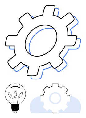 Fikirler için bir ampul ve bağlantı için bir bulut ile dişli sembolize süreci. Yenilik, takım çalışması, yaratıcılık, üretkenlik, otomasyon, problem çözme, teknoloji, düz basit