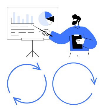 İşaretleyici kullanarak, pano tutarak bir tahtada grafikler göstermek. İstatistikleri, performans eğilimlerini vurgulamak. Takım çalışması, büyüme, strateji, rapor, iş akışı iletişimi için ideal düzlük