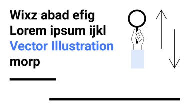El ele tutuşan büyüteç, soyut oklar, yatay çizgiler ve yer tutucu tarzı metin. Bilgi araması, araştırma, analiz, keşif, eğitim temaları ve basit iniş sayfaları için ideal