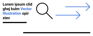 Oklar ve yer tutucu metnin yanında büyüteç arama, navigasyon, keşif ve analizi yansıtıyor. Araştırma, iş dünyası, SEO, eğitim, oryantasyon keşfi için ideal basit iniş
