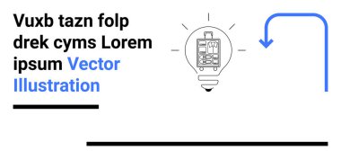 Teknoloji elementli ampul yeniliği simgeliyor. Mavi ok ve siyah metin modern bir dokunuş ekler. Fikirler, teknoloji, yaratıcılık, girişimler, icatlar, pazarlama, basit iniş sayfası için ideal