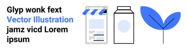 Alışveriş sitesi, süt kutusu ve yaprak e-ticareti, sürdürülebilirliği ve yeniliği simgeliyor. Çevrimiçi iş, perakende, eko-yaşam, ürün markalaştırma pazarlama ve basit iniş sayfası için ideal