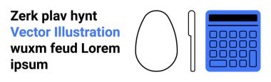 Modern tasarım metnin yanında mavi hesap makinesi, kalem ve yumurta ana hatları var. Eğitim, analiz, organizasyon, minimalist tasarım, markalaşma, hesaplama için ideal