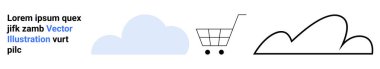 Basit alışveriş arabası ve bulut grafikleri. E-ticaret, bulut servisi, dağıtım, pazarlama, dijital araçlar, alışveriş uygulaması, basit iniş sayfası için ideal