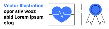 Kalp atışı çizgisi olan mavi kalp, sağlık sembolü mavi ödüllü kurdele sergilenen başarıyı temsil ediyor. Sağlık, sağlık, tanınma, ödüller, mükemmellik, canlılık, onur için ideal