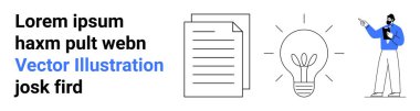 Adam ampulü doküman yığınıyla göstererek fikir üretimini, yaratıcılığı ve öğrenmeyi sembolize ediyor. Eğitim, yenilik, takım çalışması, sunumlar, iş stratejileri, bilgi paylaşımı için ideal