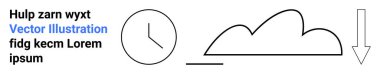 Zamanı gösteren saat sembolü, depolama veya bağlantı için bulut şekli ve yön ve yön gösteren aşağı doğru ok. Teknoloji, veri, internet, iş, zamanlama, basitlik için ideal