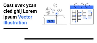 İşaretli tarihli bir takvimin yanında simgeleri ve araçları temsil eden simgeleri serbest bırakan kutuyu aç. Planlama, organizasyon, programlama, hatırlatıcılar, verimlilik, yazılım başlatma, basit iniş için ideal
