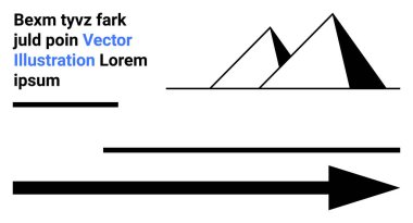Kalın çizgileri olan iki geometrik piramit, sağı gösteren büyük bir ok ve minimalist metin. Navigasyon için ideal, minimalizm, seyahat, yön, tasarım, geometri basit iniş sayfası