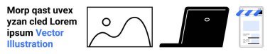 Yaratıcı projeler için dizüstü bilgisayar, minimalist resim çerçevesi ve ortam dosya simgesi. Teknoloji, yaratıcılık, tasarım, dijital araçlar, medya iş akışı, eğitim ve basit bir iniş sayfası için ideal