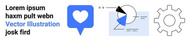 Sohbet baloncuğu içindeki kalp, oklu soyut analitik çizelge ve mekanizmalar için vites simgesi. Teknoloji, analitik, pazarlama, takım çalışması, iletişim, uygulama tasarımı için ideal basit iniş sayfası