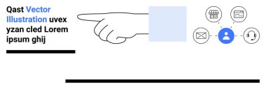 İletişim, kullanıcı profili, alışveriş ve teknoloji hizmetlerini temsil eden dairesel simgelere el hareketi. İş için ideal, müşteri desteği, e-ticaret, takım işbirliği