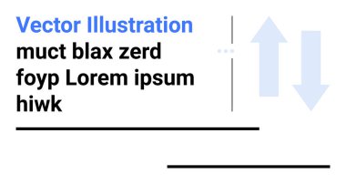 Latince metin bloğunun yanında iki dikey ok, bilgi akışı, takas veya iletişim temalarını iletiyor. Konseptler, sunumlar, dersler ya da basit bir iniş sayfası için ideal