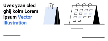 Minimalist alışveriş çantası ve kalın çizgili takvim. Perakende, planlama, organizasyon, programlama, e-ticaret, pazarlama ve basit bir iniş sayfası için ideal