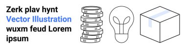 Birikmiş madeni paralar, minimalist ampul, basit bir kutucuk ışığı finans, yenilik ve nakliye. Ekonomi, iş stratejisi, yenilik, lojistik e-ticaret büyümesi için ideal basit iniş sayfası