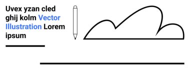 Soyut metin ve bulut şekillerinin yanında kalem. Yaratıcılık, eğitim, tasarım, minimalizm, yazı, beyin fırtınası ve basit iniş sayfası için idealdir. Çizgi benzetmesi. Basit satır simgeleri