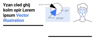 Mavi röfleli soyut geometrik şekiller, soldaki yer tutucu metin ve yüz tanıma sistemi. Teknoloji, yapay zeka, biyometri, veri analizi, modern tasarım, basit bilgi grafikleri için ideal