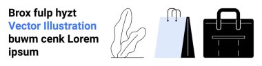 Minimalist bitki, alışveriş torbası ve evrak çantası tasarımı profesyonelliği, ticareti, yaratıcılığı, yaşam tarzını, ticareti, perakende sektörünü ve kişisel gelişimini gösteriyor. İş sunumları için ideal dijital reklamlar