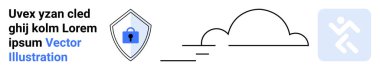 Kilitlenmiş, biçimlendirilmiş bulut ve dinamik hareket simgesi siber güvenlik, bulut depolama, veri gizliliği, çevrimiçi güvenlik, teknoloji yeniliği, dijital güvenlik, düz iniş sayfası pankartı