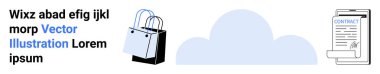 Alışveriş torbası, bulut ve belge görsel iletişim e-ticaret, dijital depolama, sözleşme yönetimi. Perakende satış, bulut hesaplama, yasal belgeler, iş hizmetleri teknolojisi müşterisi için ideal